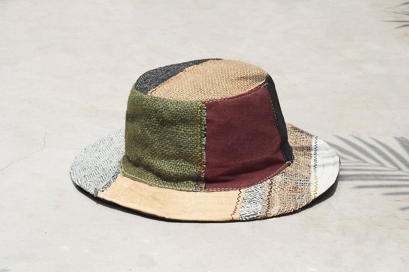 Tanabata gift ethnic cloak hand weaving cotton hood / knitted hat / fisherman hat / sun hat / gentleman hat - Japanese splicing national wind hand weaving cotton and linen (limited one) - Hats & Caps - Cotton & Hemp Multicolor