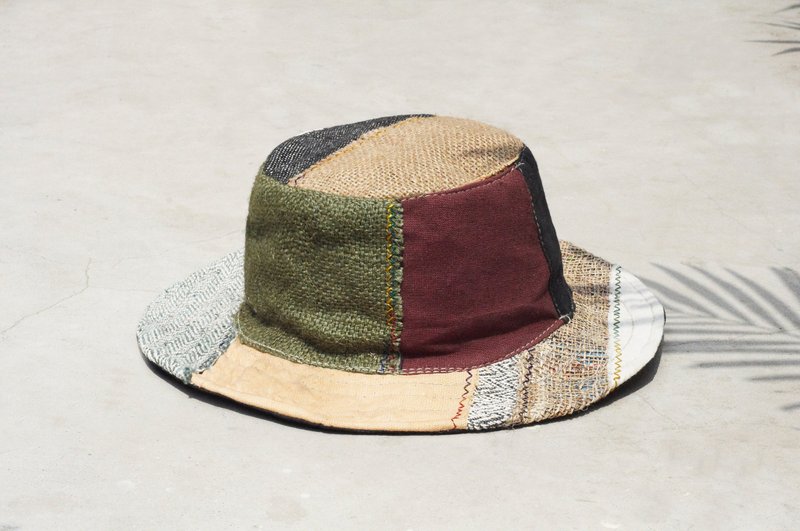 Tanabata gift ethnic cloak hand weaving cotton hood / knitted hat / fisherman hat / sun hat / gentleman hat - Japanese splicing national wind hand weaving cotton and linen (limited one) - Hats & Caps - Cotton & Hemp Multicolor