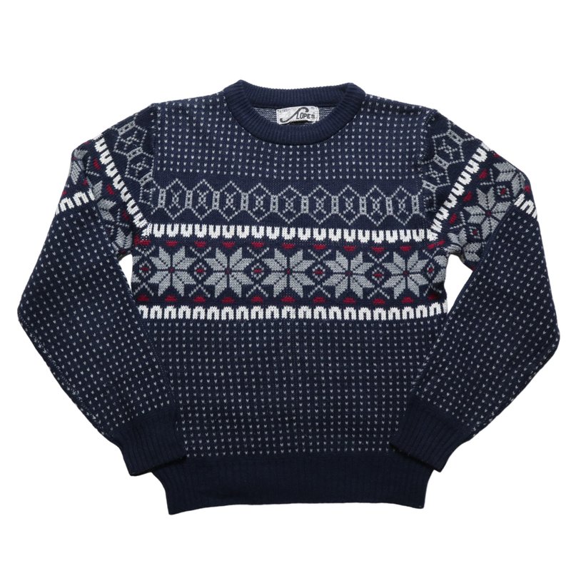 Navy Blue Snowflake Totem Sweater Vintage Sweater Christmas Sweater - สเวตเตอร์ผู้หญิง - วัสดุอื่นๆ สีน้ำเงิน