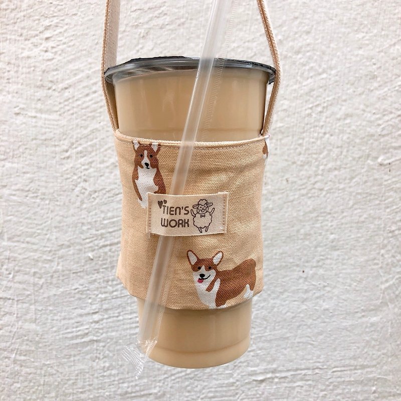 Drink Cup Set-Milk Tea Corgi new! (with gift box) - ถุงใส่กระติกนำ้ - ผ้าฝ้าย/ผ้าลินิน 