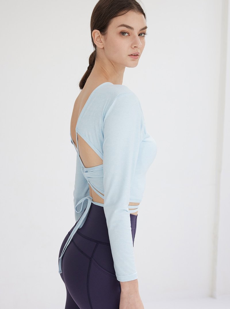 【S2N】TIME TO MOVE美背設計綁繩長袖上衣_Sky Blue T330 - 瑜珈服/瑜珈褲 - 尼龍 