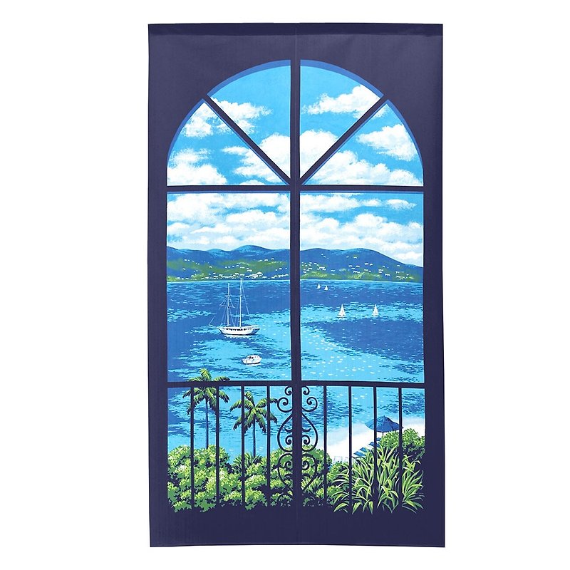 Japan-made Kosuma long curtain sailboat sea view - ม่านและป้ายประตู - ไฟเบอร์อื่นๆ 