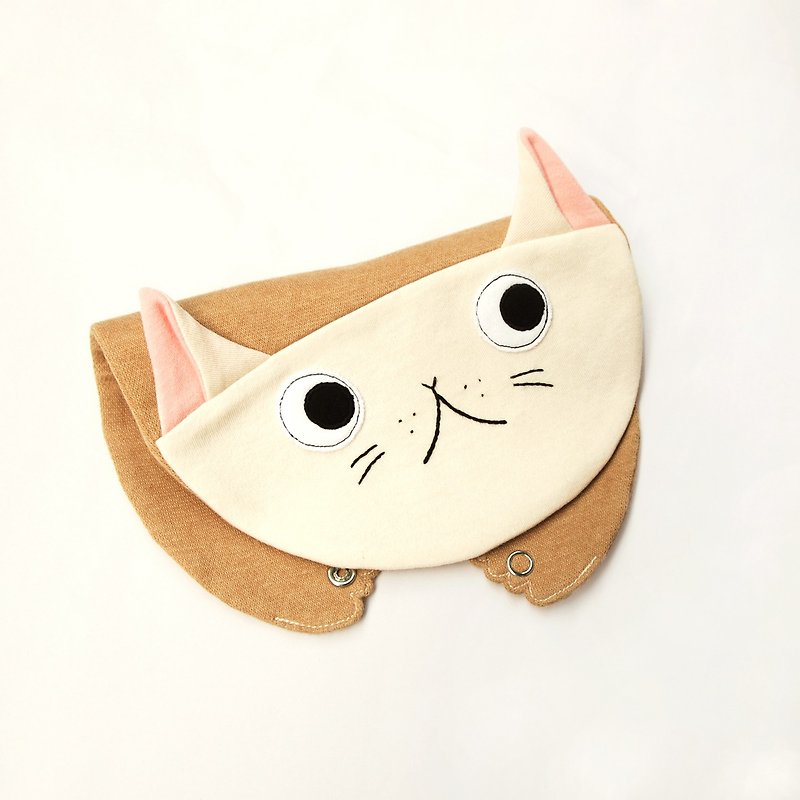 好奇小貓造型圍兜口水巾 - 圍兜/口水巾 - 棉．麻 咖啡色