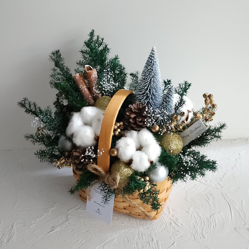 Xmas| Eternal Cedar | Nordic Fairytale Immortal Cedar Basket Flower_Cotton|Christmas Home Decoration - Dried Flowers & Bouquets - Plants & Flowers White