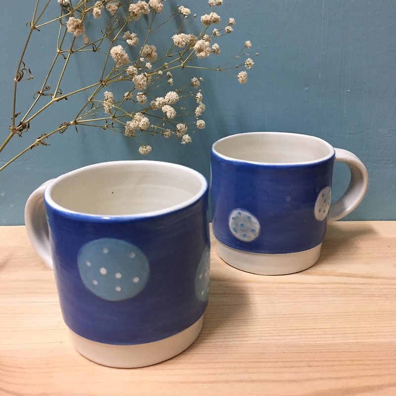 Round little handmade ceramic cups - deep blue - Mugs - Pottery Blue