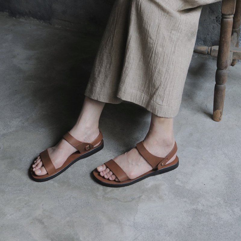 Full leather single horizontal sandals Brown - Shop OMAKE TAIWAN ...