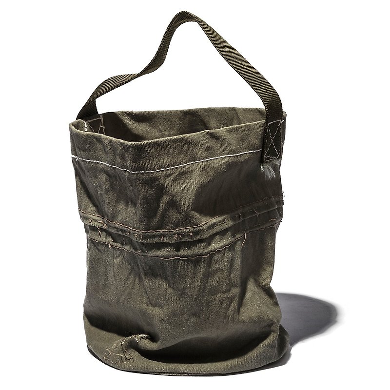 VINTAGE TENT FABRIC ROUND BAG retro old tent fabric cylinder bag - Handbags & Totes - Cotton & Hemp Khaki