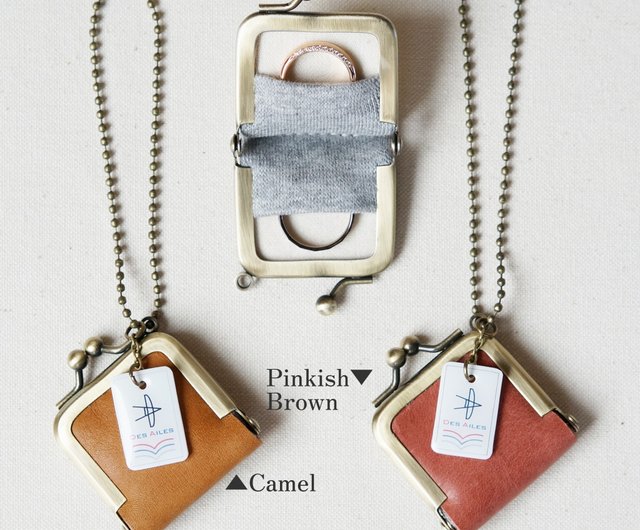 持ち歩ける本革リングケース(がまぐち指輪ケース)チェーン付