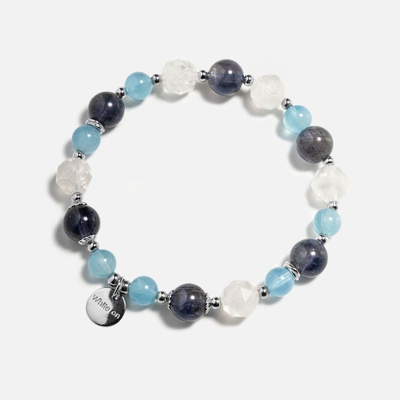 アクアマリン ホワイトファントム アイオライト 925シルバー クリスタルブレスレット - ブレスレット - クリスタル ブルー