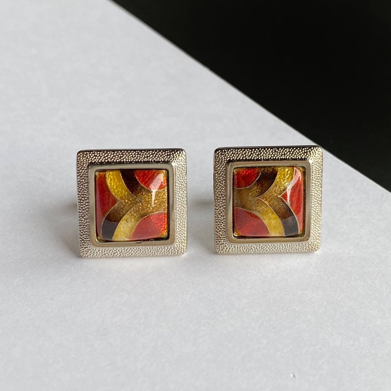 Wings [Tiger Eye] Cloisonne Cufflinks Cufflinks Pure Silver Wired Cloisonne - กระดุมข้อมือ - วัสดุอื่นๆ สีทอง