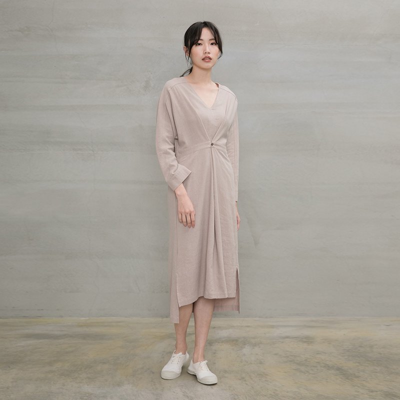 本心純淨單釦洋裝 Vidya Tunic Button Dress D186 - 洋裝/連身裙 - 棉．麻 灰色