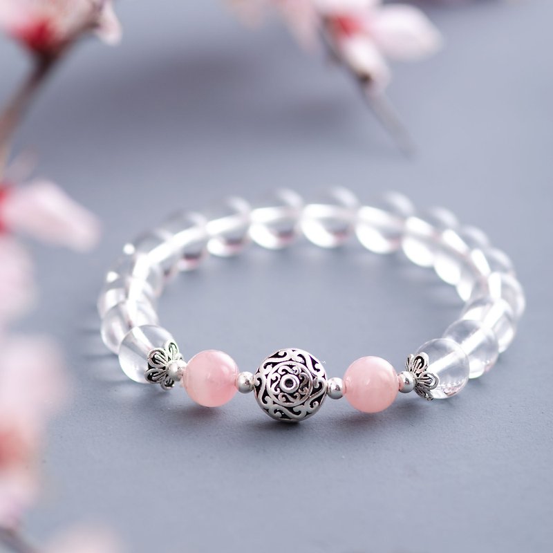 Rose Quartz, 925 Sterling Silver Findings Bracelet - Bracelets - Crystal Pink