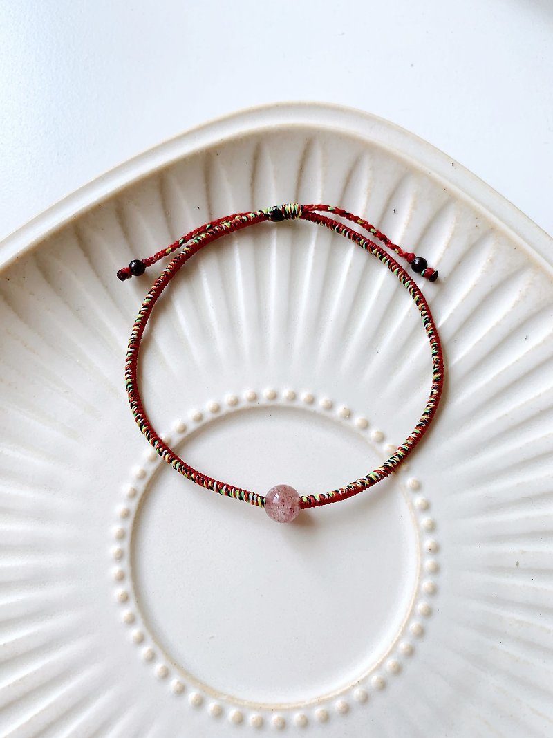 Strawberry Crystal Wax Thread Bracelet is Very Thin/ Encounter and Love Comes - Bracelets - Other Materials Pink