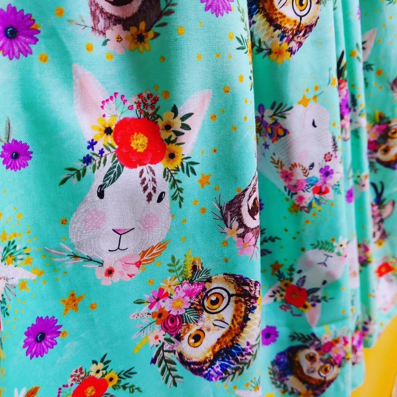 [Made-to-order] Unicorn and animals corolla skirt Mint / Free size / USA fabric / Made in Japan - กระโปรง - ผ้าฝ้าย/ผ้าลินิน สีเขียว