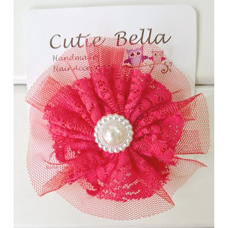 Cutie Bella All-inclusive Cloth Lace Pearl Flower Lace Pearl Flower Hairpin-Red - เครื่องประดับผม - เส้นใยสังเคราะห์ 
