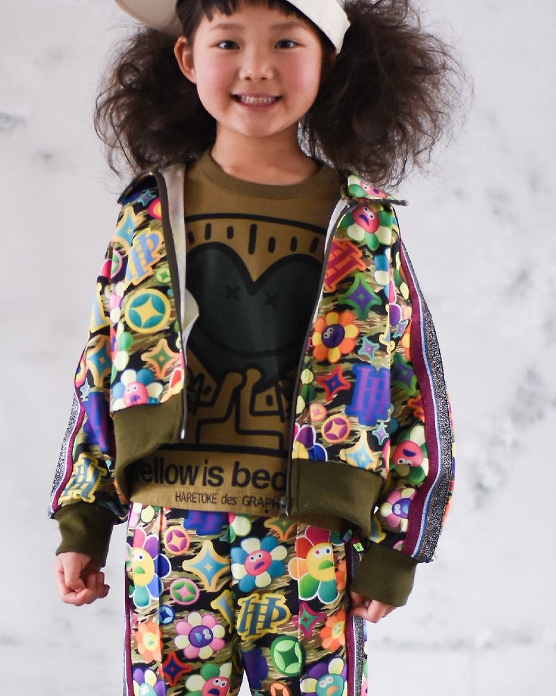 Jersey Jacket Harapeko Paint Blouson Track Jacket Zipper Print All Over Pattern Character Children's Clothing - เสื้อโค้ด - เส้นใยสังเคราะห์ สีกากี