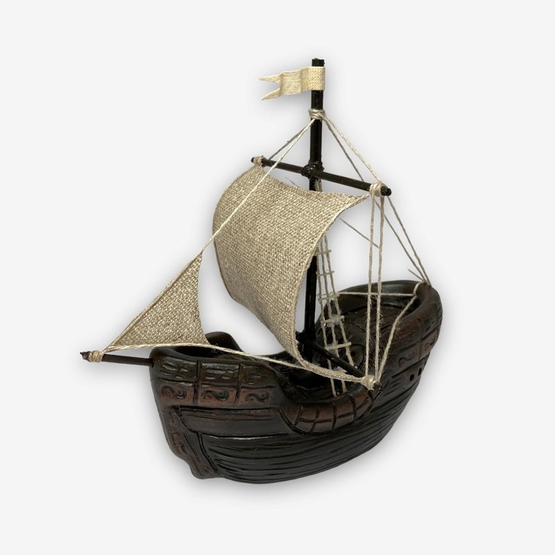 SOLO歐洲家居-手工陶瓷 歐式帆船擺飾 15cm - 擺飾/家飾品 - 陶 咖啡色