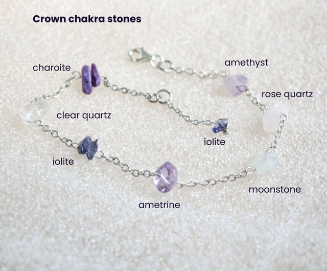 Crown Chakra Bracelet, Natural Raw Crystal Beaded Gemstone Jewelry, Stone Amethyst, Moonstone, Tanzanite, Birthstone Gift for Women hot