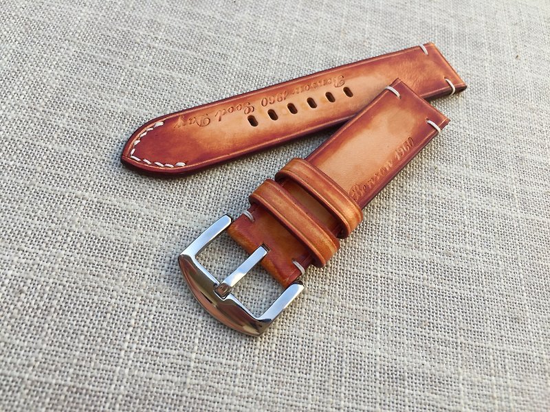 Brush color custom lettering strap / handmade strap / leather strap / custom strap - สายนาฬิกา - หนังแท้ สีส้ม