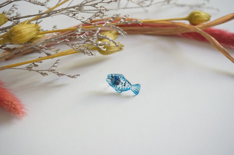 Hand-painted-Horror Fish Earrings/Pair - Earrings & Clip-ons - Resin Blue