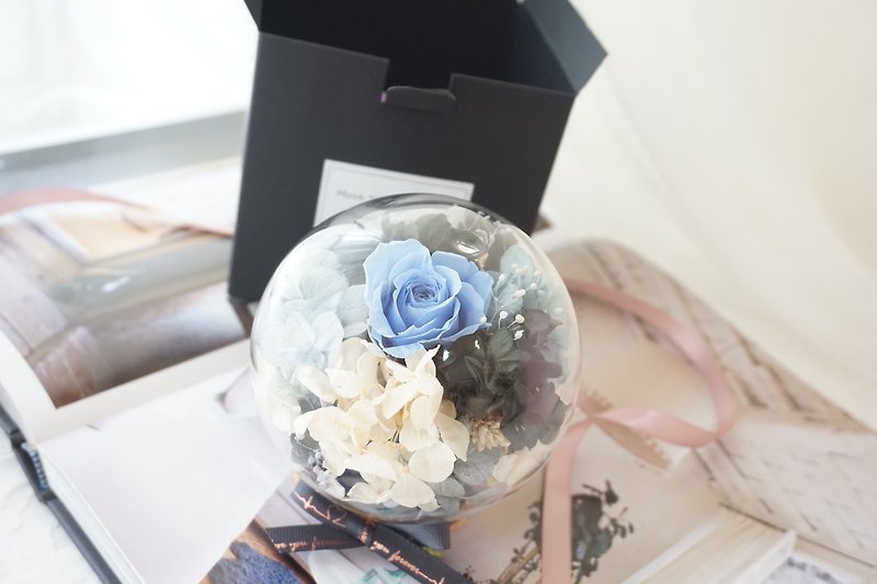 【訂製】情人節禮物  婚禮 玻璃不凋花球 - 乾花/永生花 - 蠟 藍色