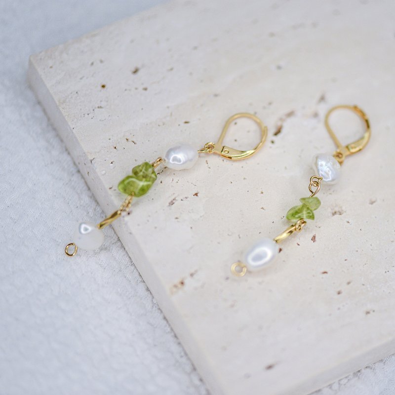 Natural Irregular Baroque Pearls Natural Stone 18K Gold Plated Earrings Handmade - Earrings & Clip-ons - Other Materials 