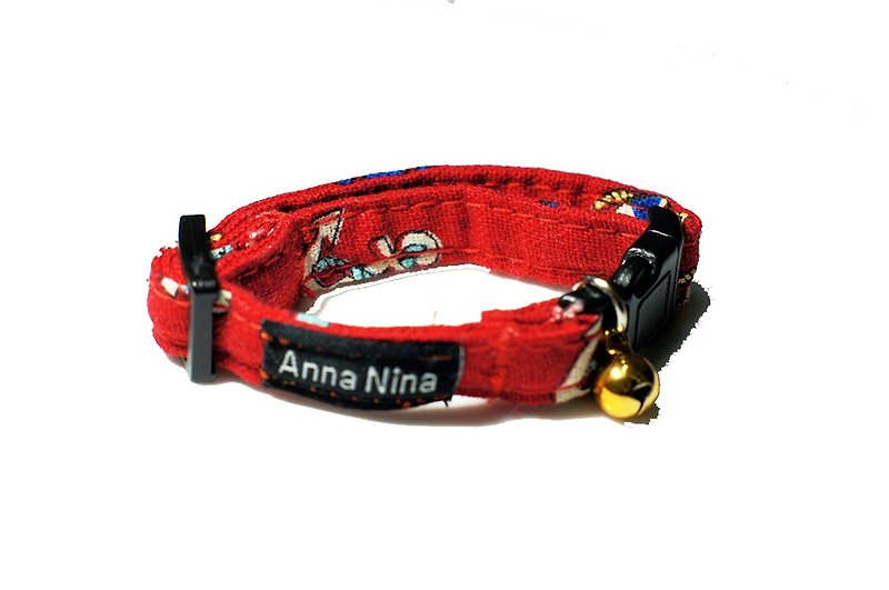 [AnnaNina] pet cat collar red sea anchor collar XS~M - Collars & Leashes - Cotton & Hemp 