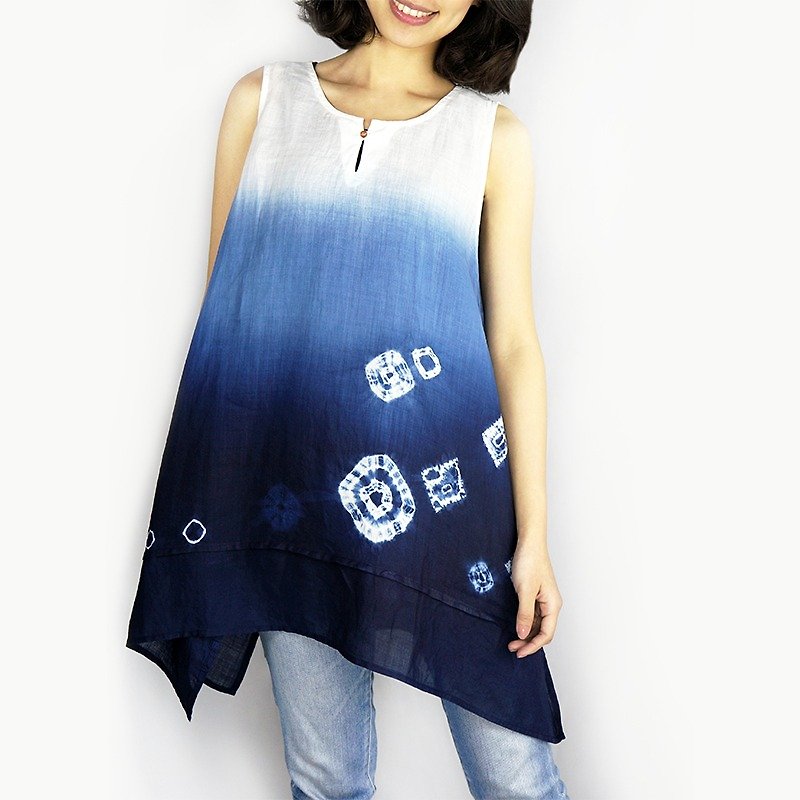 Takuya Aizen - Aizen long vest / each pattern are unique - เสื้อกั๊กผู้หญิง - วัสดุอื่นๆ สีน้ำเงิน
