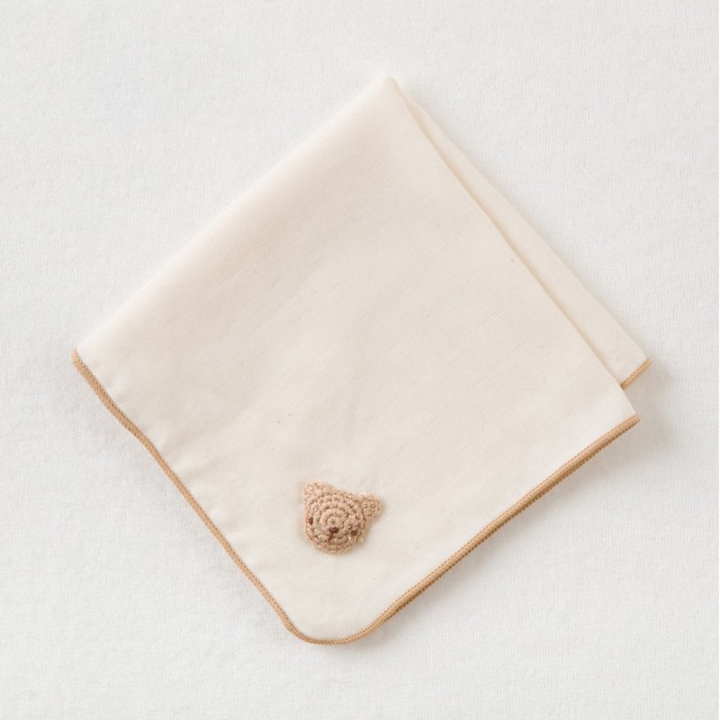 【Japan Amorosa Mamma Organic Cotton】Baby cotton gauze square / gauze handkerchief (bear embroidery) - Bibs - Cotton & Hemp 