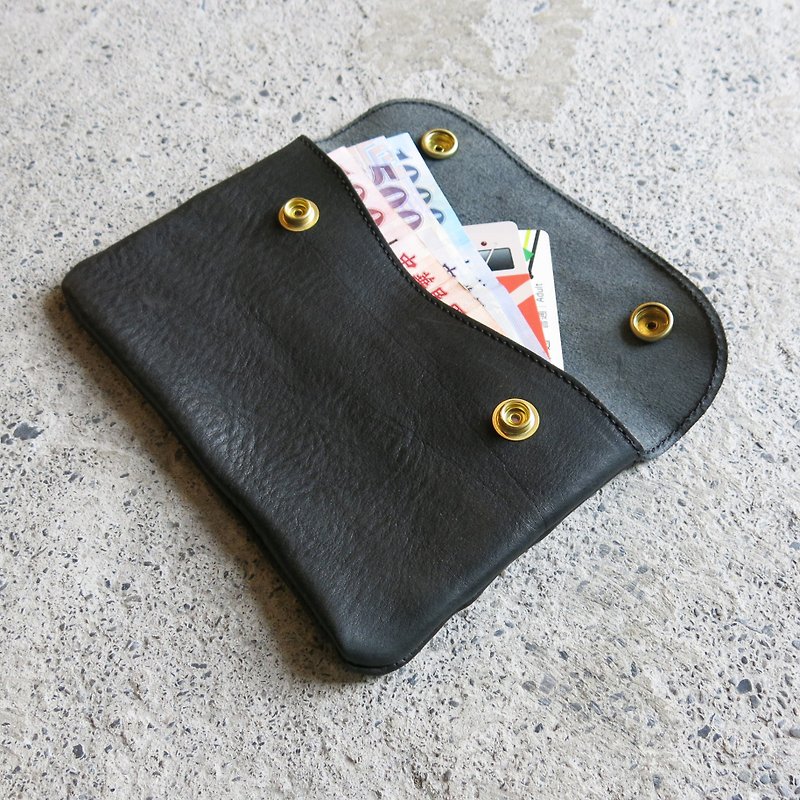 黑色單釦包、黑色雙釦包 裝護照、存摺或隨身小物【LBT Pro】 - 化妝包/收納袋 - 真皮 黑色