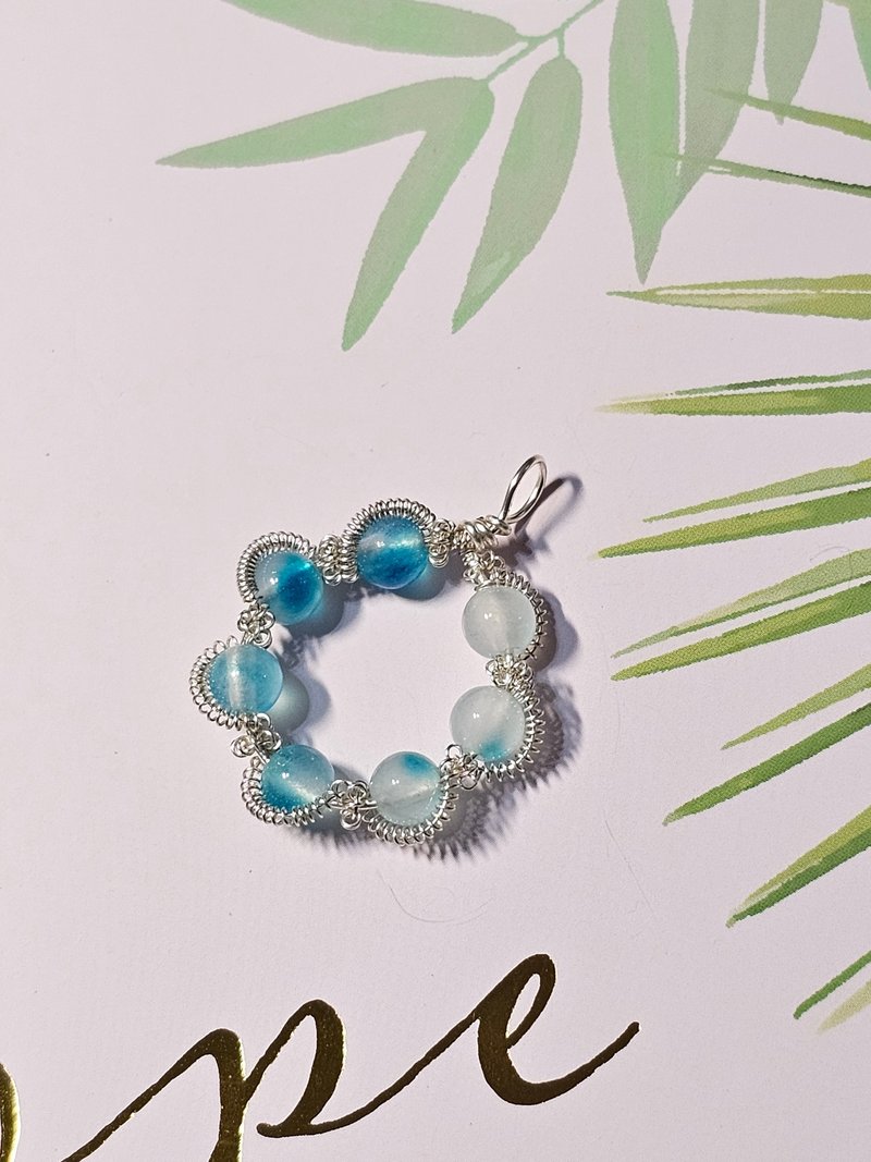 【葉綠舒手作】藍湖之境 /金屬線編織/節日/禮物/飾品/項鍊/手作 - 項鍊 - 銅/黃銅 藍色