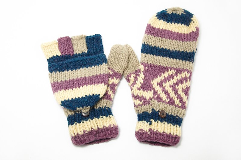 NG Goods Limited a knitted pure wool warm gloves / 2ways Gloves / Toe gloves / bristles gloves / knitted gloves - blending Eastern European national totem - Gloves & Mittens - Other Materials Multicolor