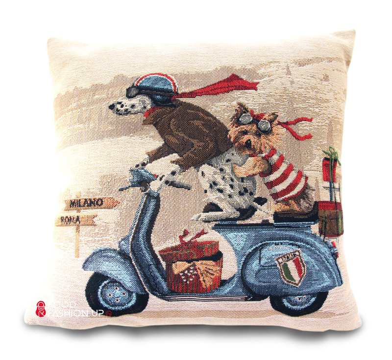 Exclusive limited edition 1 dog riding blue Skuda European century-old craftsmanship jacquard pillow pet - Pillows & Cushions - Cotton & Hemp 