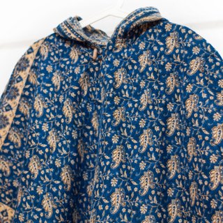 Indian National Wind Fringe Cloak / Bohemian Cape Cloak / Wool Hooded Cloak - Blue Iran