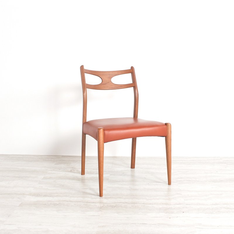 北歐復古 橡木實木 淡棕色皮餐椅 - 椅子/沙發 - 木頭 咖啡色