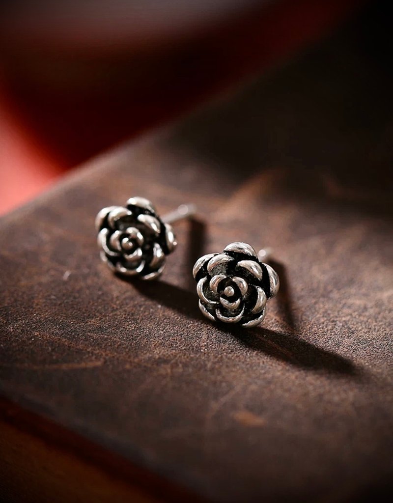 C&W s925 sterling silver needle three-dimensional distressed retro Thai Silver personalized rose earrings Clip-On - Earrings & Clip-ons - Sterling Silver Silver