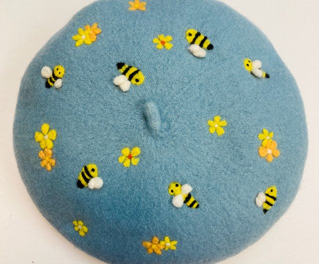 針フェルトベレー帽 花と蜂 - ショップ onedayaweekstudio 帽子 針フェルトベレー帽 花と蜂 - ショップ onedayaweekstudio 帽子