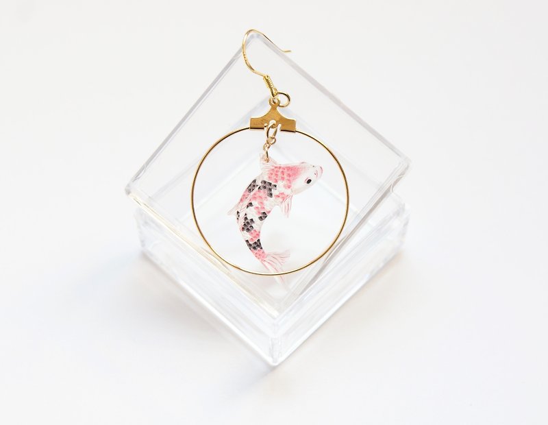 [独角森林]pink koi 大正三色锦耳环/耳夹(单只出售) - 耳環/耳夾 - 其他材質 