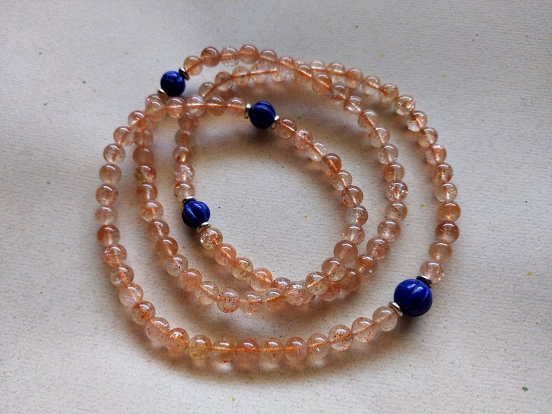 ORLI Jewelry 天然金太陽石108顆念珠 金草莓晶 多圈手鍊 青金石 - 手鍊/手環 - 水晶 橘色