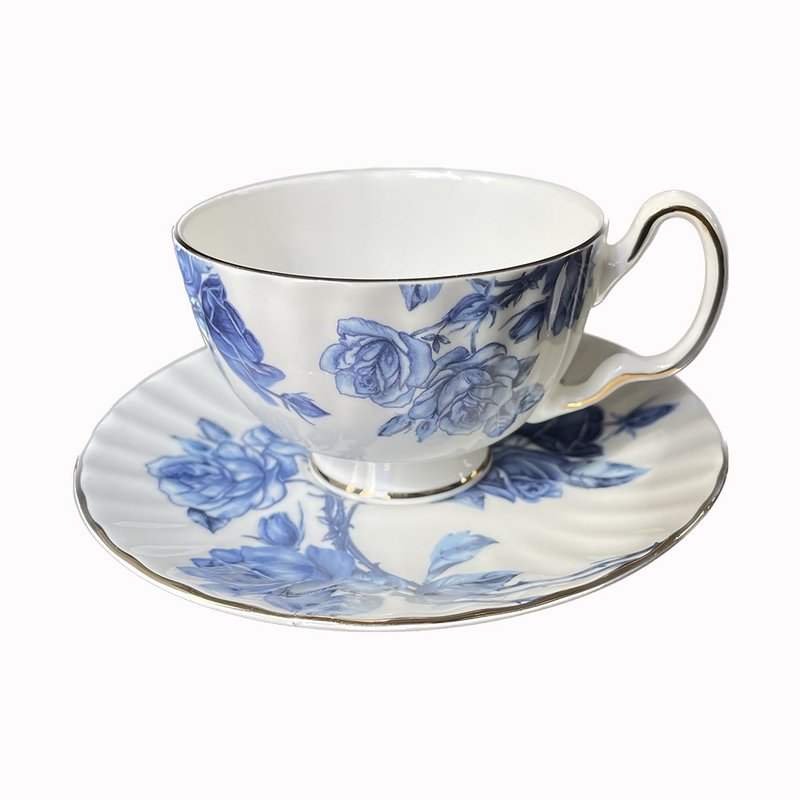 British Aynsley blue rose series bone china Auburn cup and plate set 150ml - Teapots & Teacups - Porcelain Blue