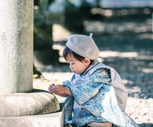 子供着物リバティ柄リバーシブル被布日本製kimono 七五三男の子浴衣90