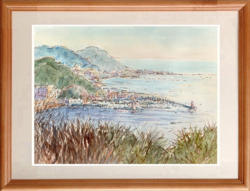 水彩画原画　披露山から葉山マリーナ方面を遠望 - 海報/掛畫/掛布 - 紙 卡其色