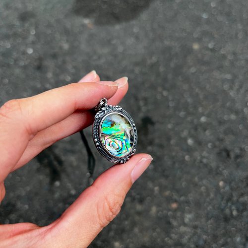 天然　アワビシェル　貝殻　ネックレス Xiyingyao 925シルバーアワビと螺鈿シェル ネックレス