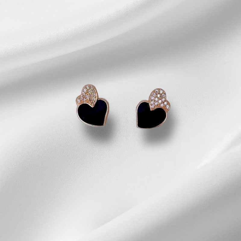 925 Sterling Silver | Pure Black Heart_Earrings - ต่างหู - เครื่องประดับ 