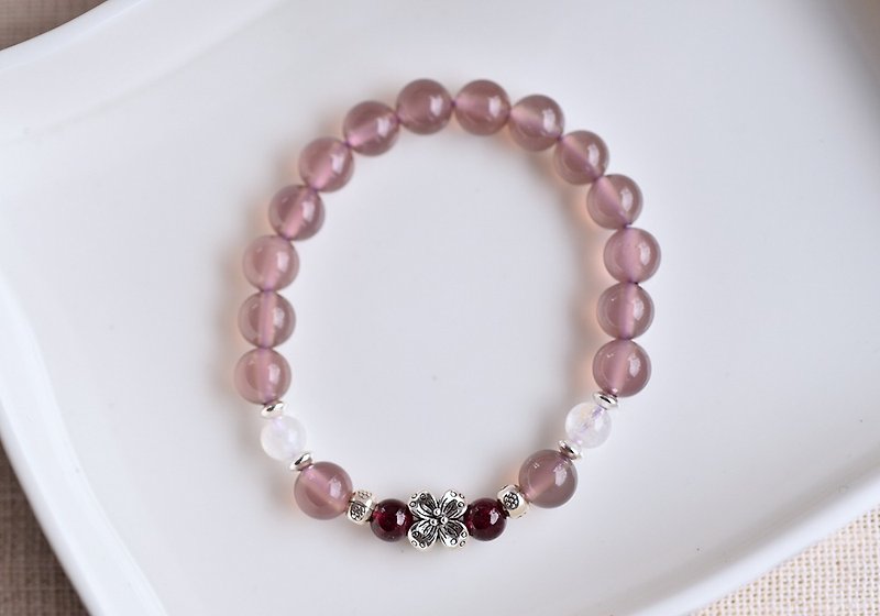 Purple Chalcedony + Stone+ Moonstone Sterling Silver Flower Bracelet - สร้อยข้อมือ - เครื่องเพชรพลอย สีม่วง