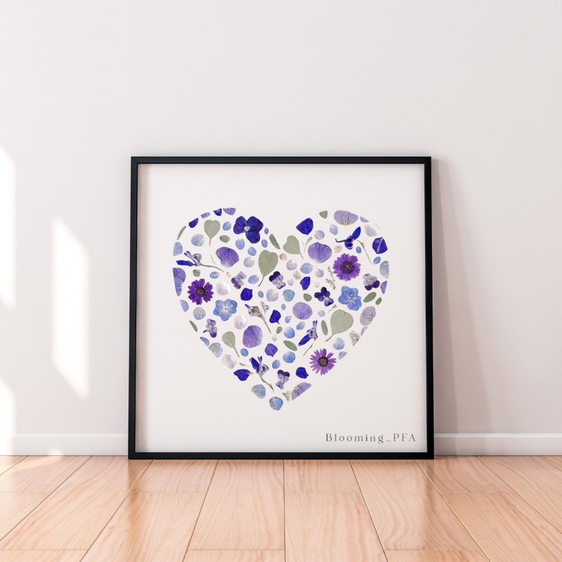 Pressed Flower Art/ flower gift/decoration/flower framed/violet love - ช่อดอกไม้แห้ง - พืช/ดอกไม้ สีน้ำเงิน