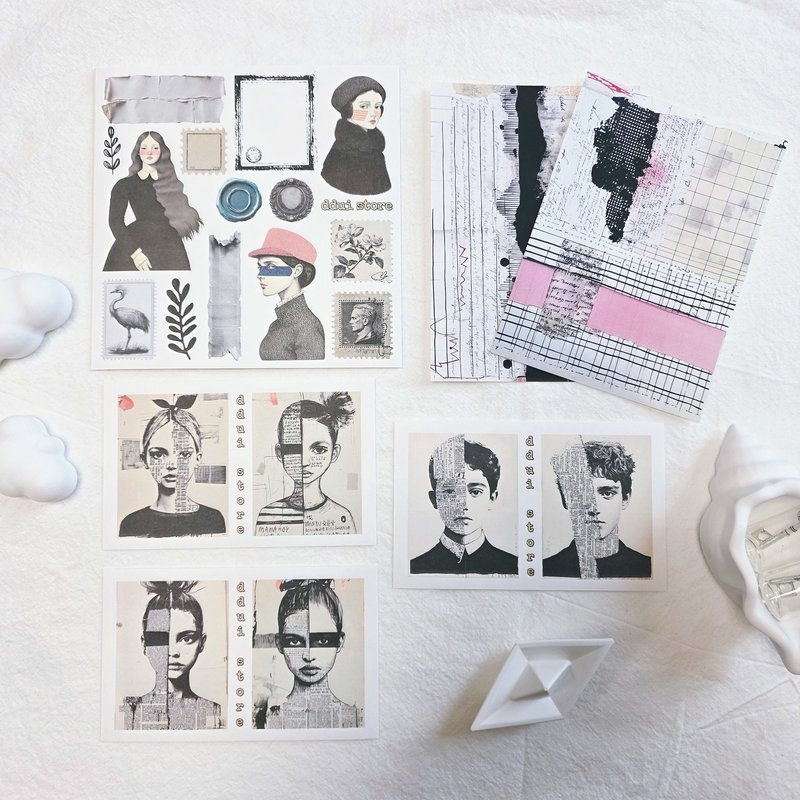 DDui store) Vintage Beige Mini stickers set Pack - 貼紙 - 紙 卡其色