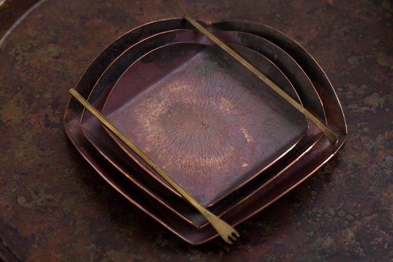 Chadō - 分則合皿 - 角叉/方匙/平針 - 茶壺/茶杯/茶具 - 銅/黃銅 金色