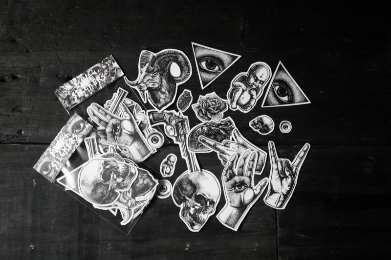 Black and white punk sticker pack with 18 sheets in total (waterproof stickers) - สติกเกอร์ - พลาสติก 