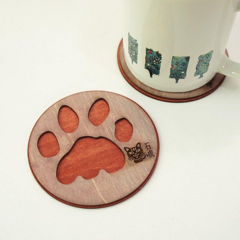 Animal footprints coasters - Stone Tiger - Other - Wood Red